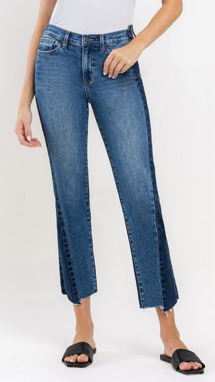 High Rise Colorblock Straight Jeans