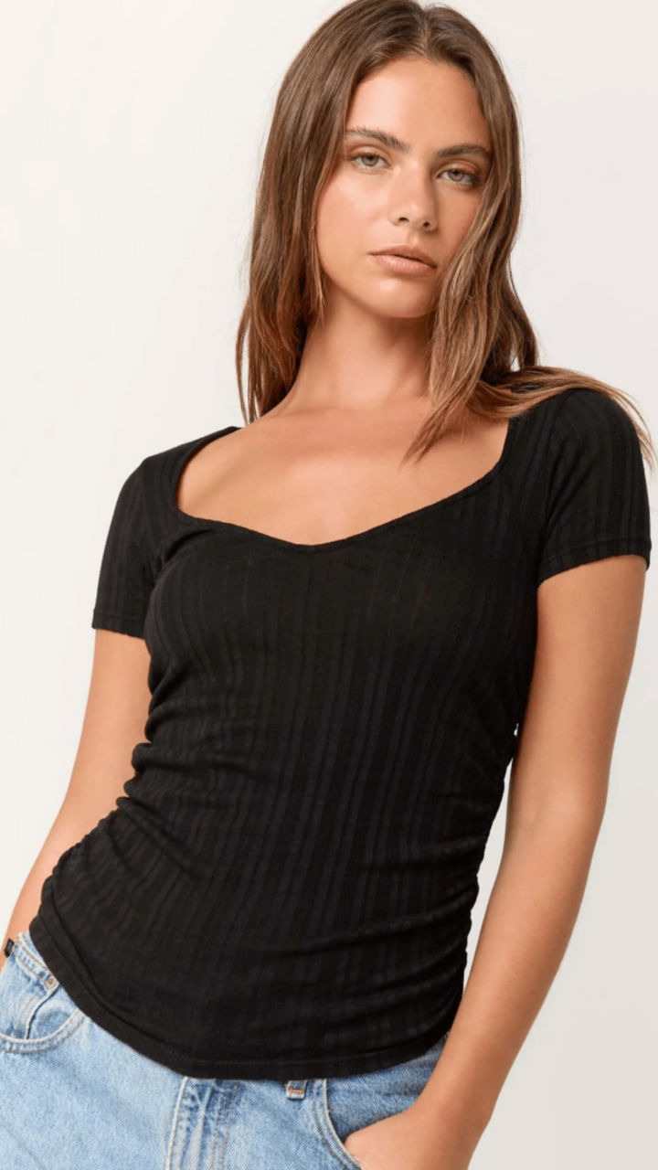 Dylana Pointelle Sweetheart Neck Tee