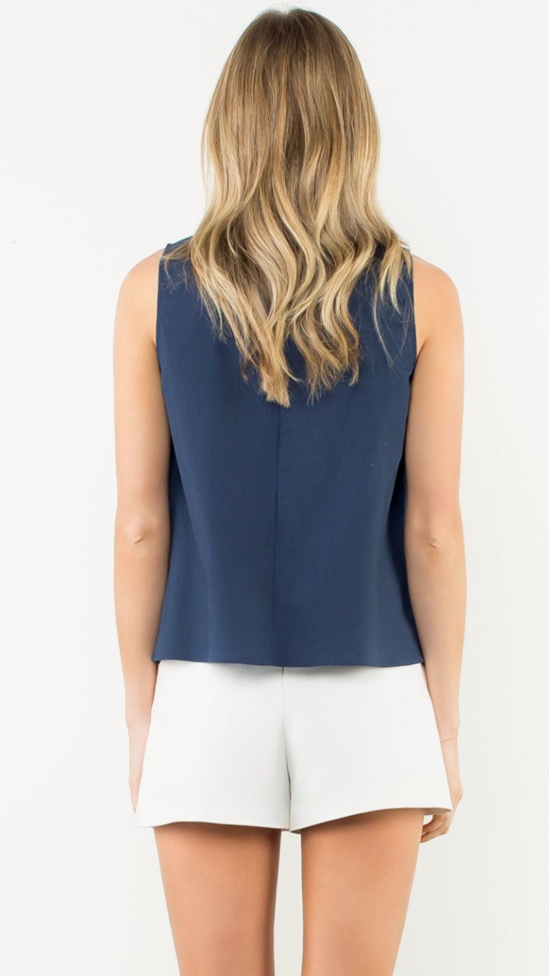 Pleated Mock Neck Linen Sleeveless Top