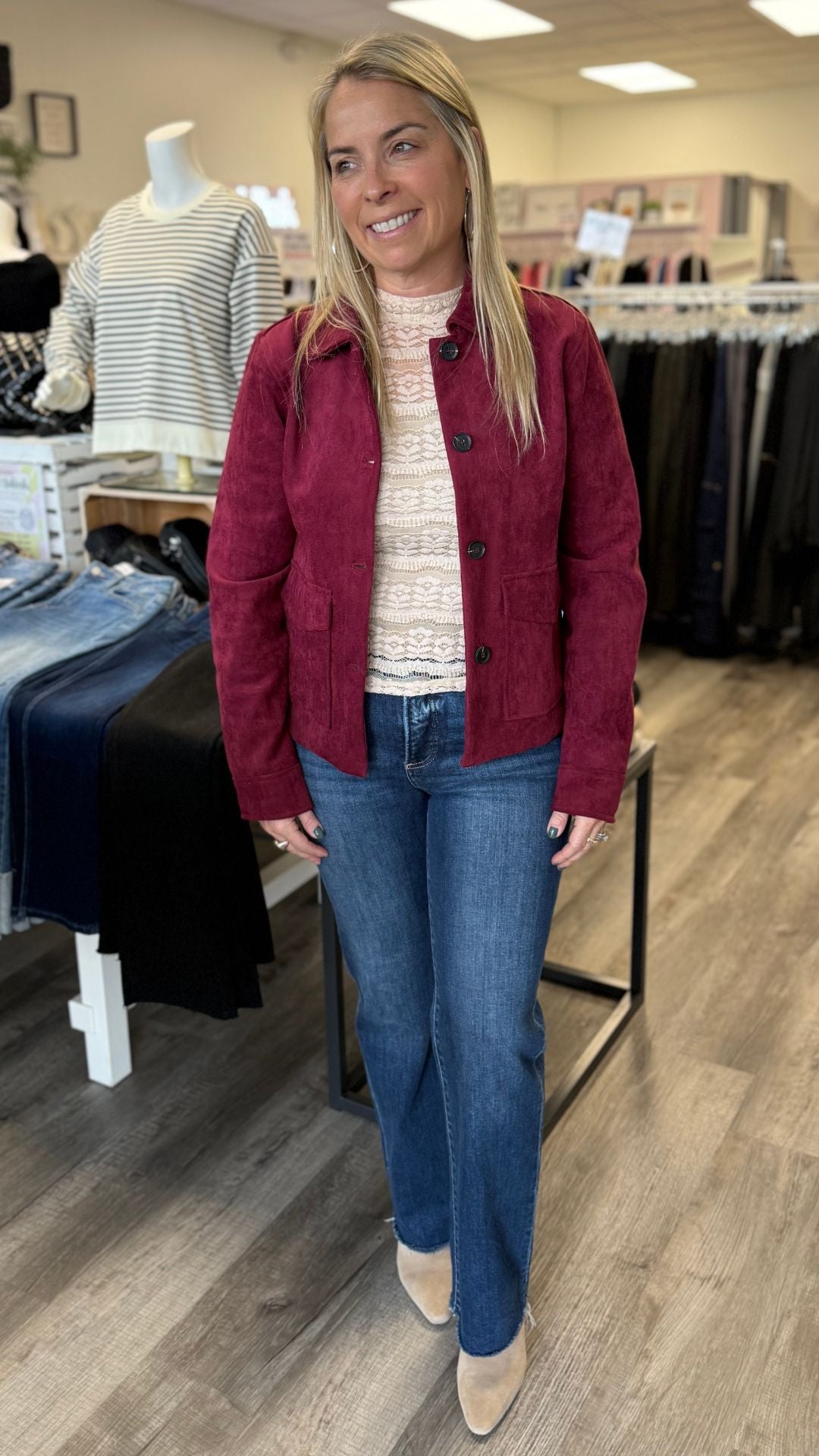 Beige Woven Lace See Through Mock Top