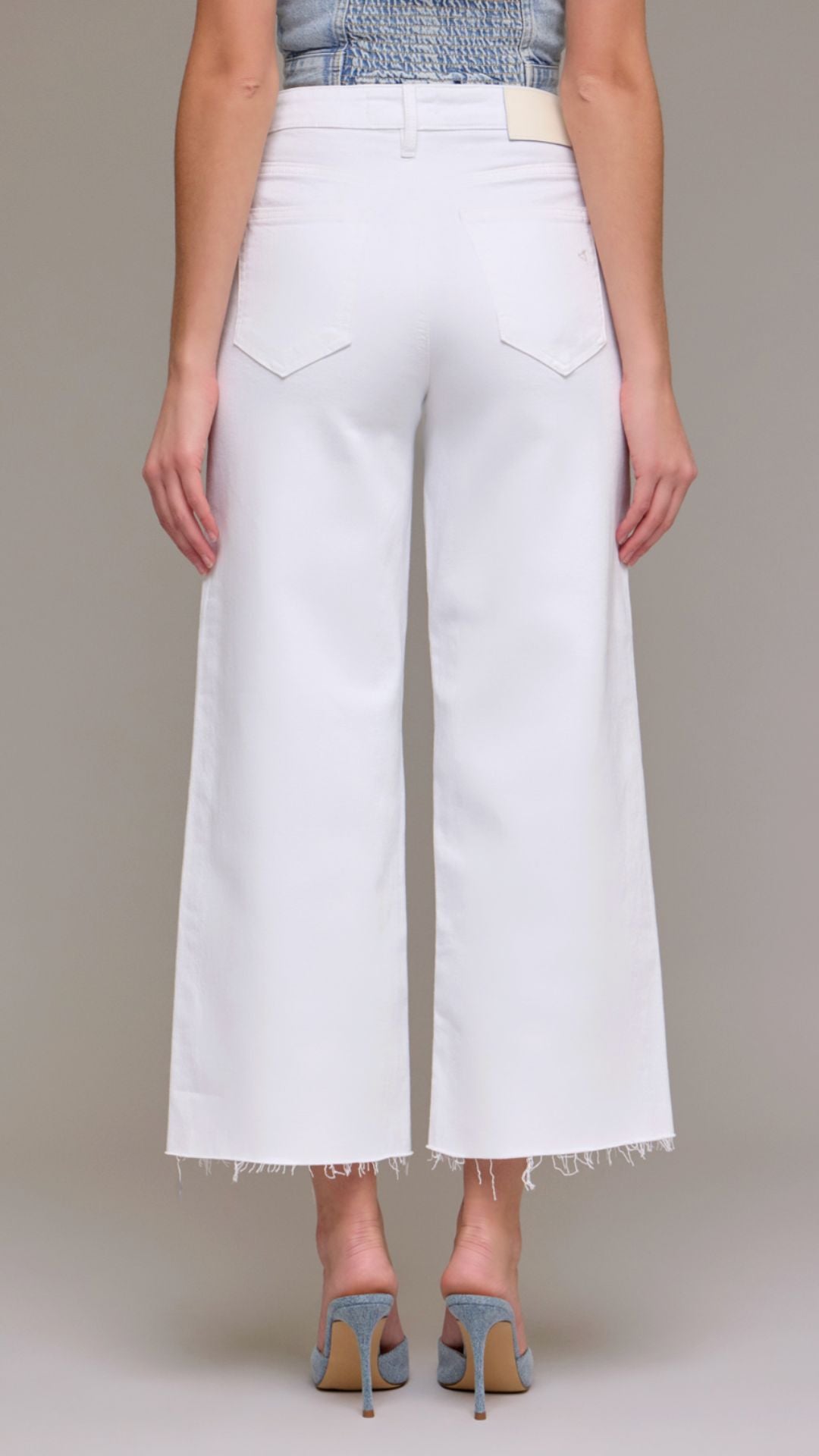 High Rise White Clean Cropped Wide Leg Jeans