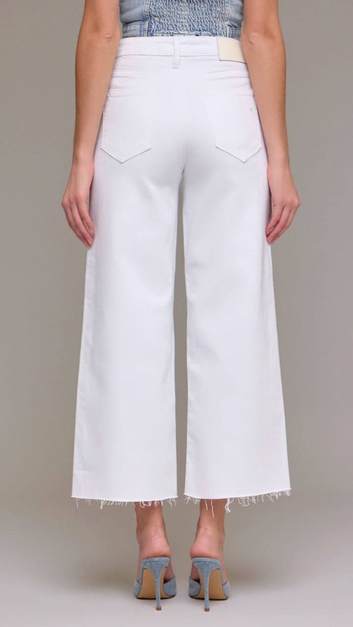 High Rise White Clean Cropped Wide Leg Jeans