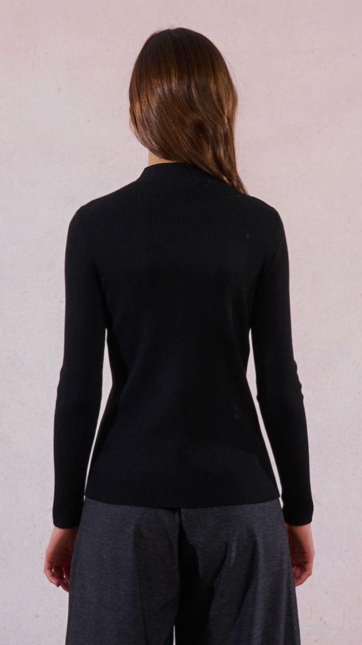 Black V Neck Stud Trim Detailed Top