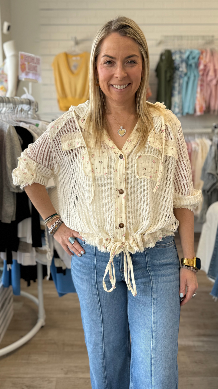 Cream Floral Open Knit Jacket