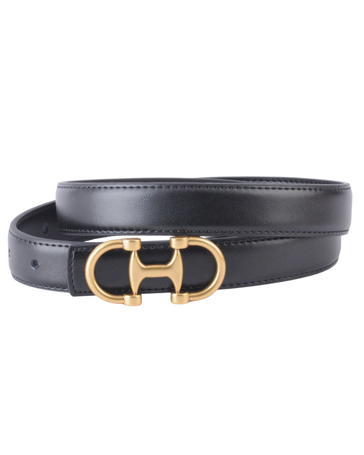 Black Stitched Clean Leather Belt With Horsebit Buckle