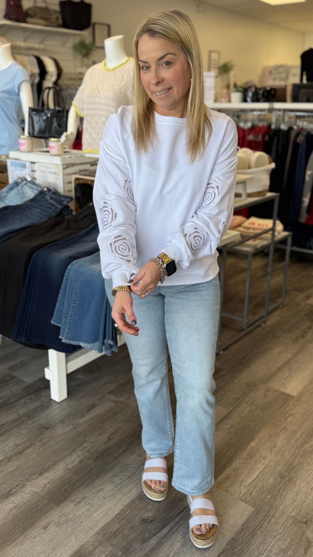 French Terry Floral Embroidery Long Sleeve