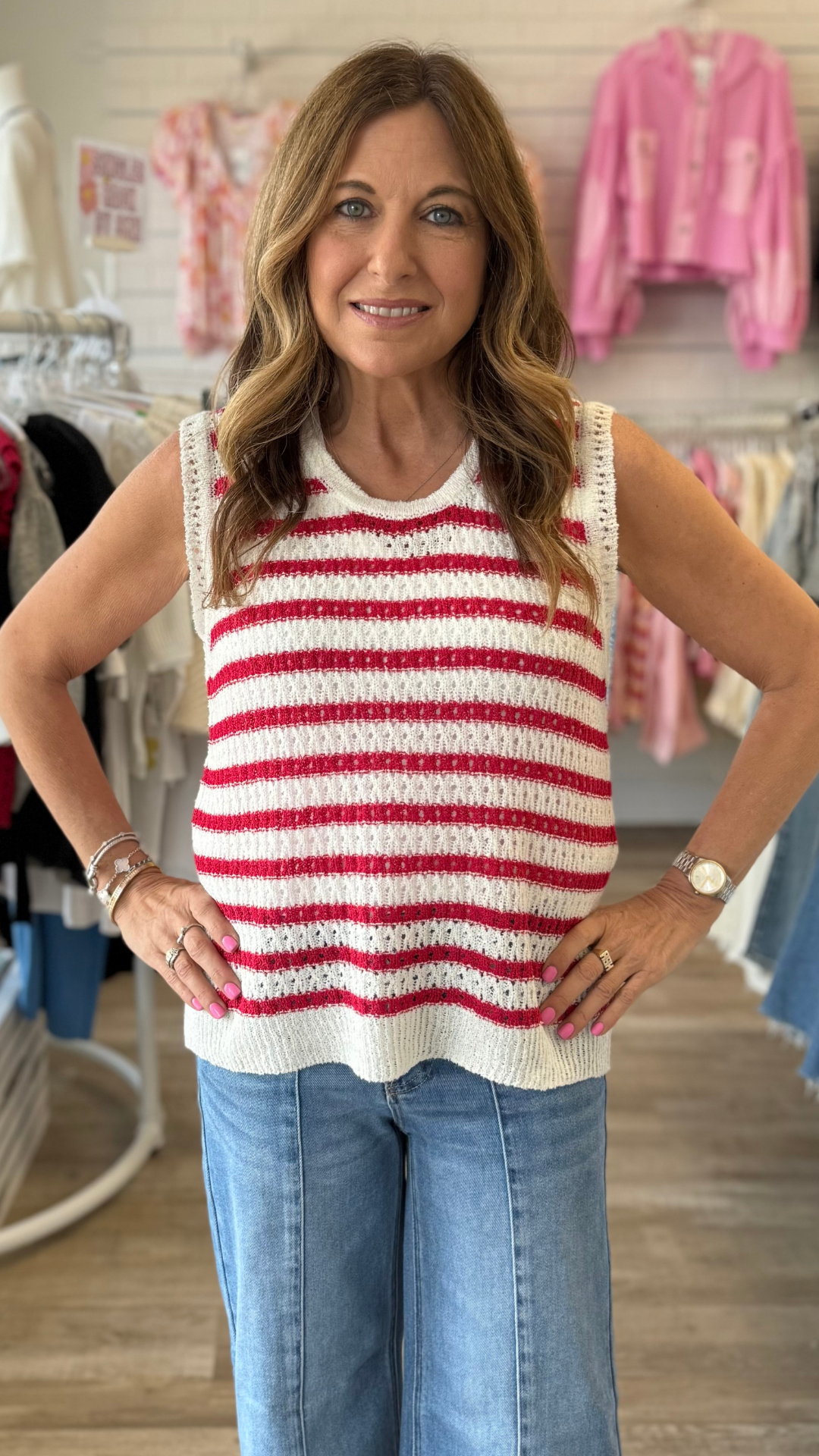 Striped Sleeveless Sweater Knit Top