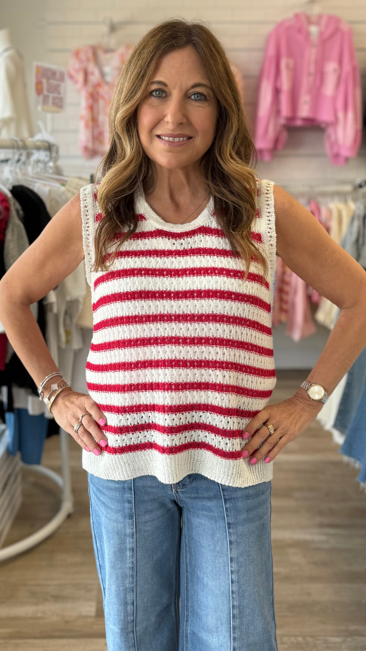 Striped Sleeveless Sweater Knit Top