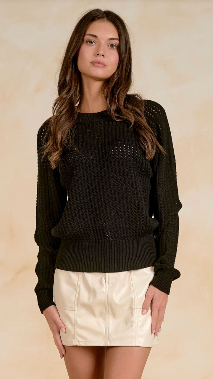 Black Raglan Sleeve Crewneck Sweater