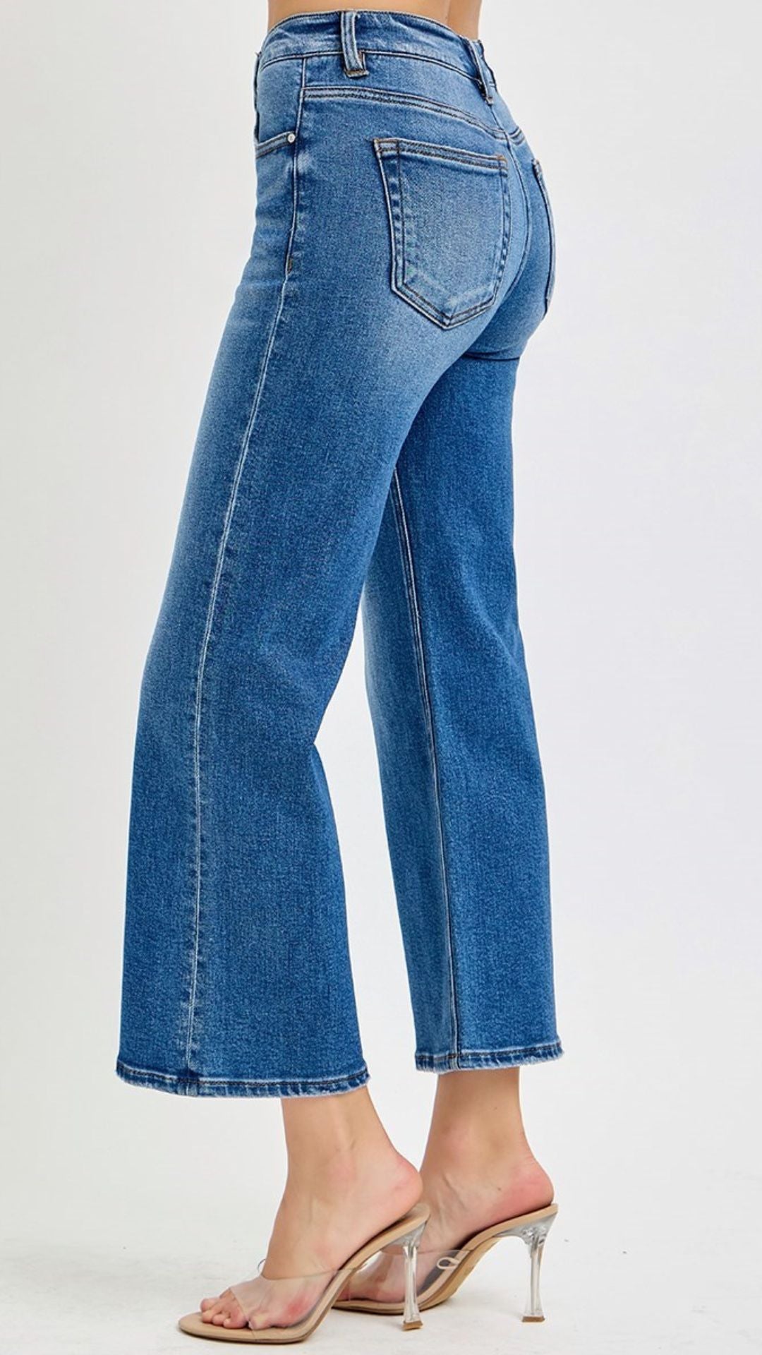 Mid Rise Tummy Control Medium Wash Wide Jeans