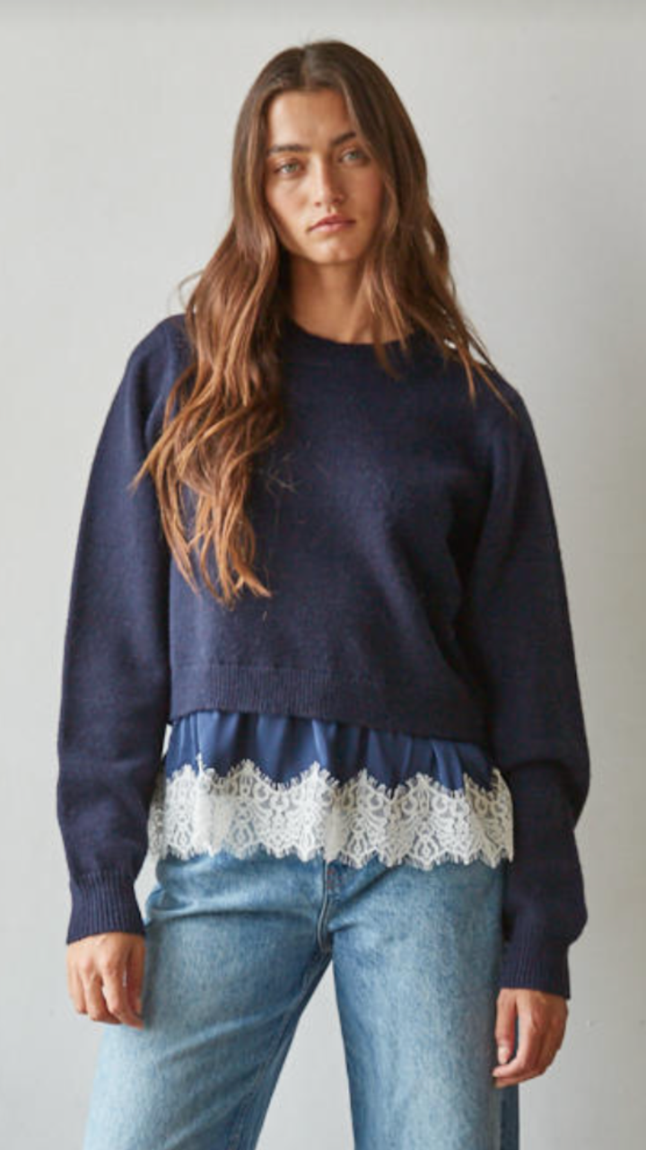 Navy Lace Bottom Sweater