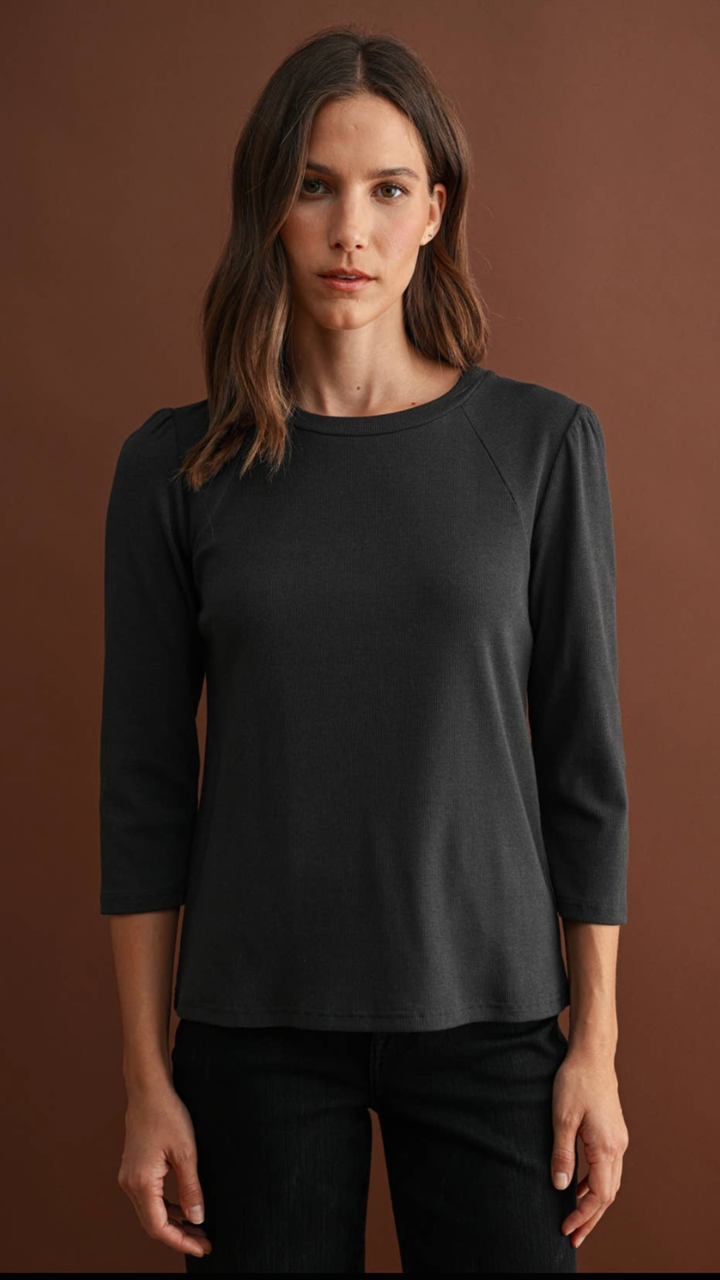Charcoal Puff Sleeve Knit Top