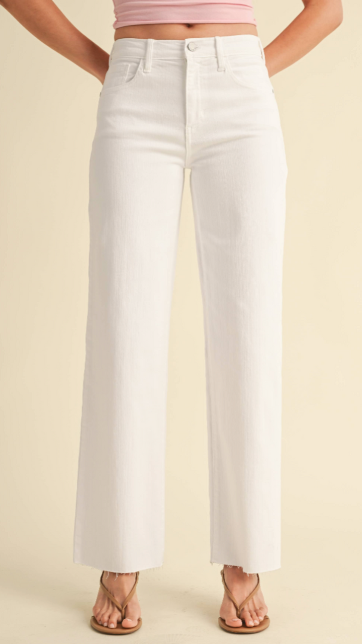 Mid Rise Optic White Slim Palazzo Jeans