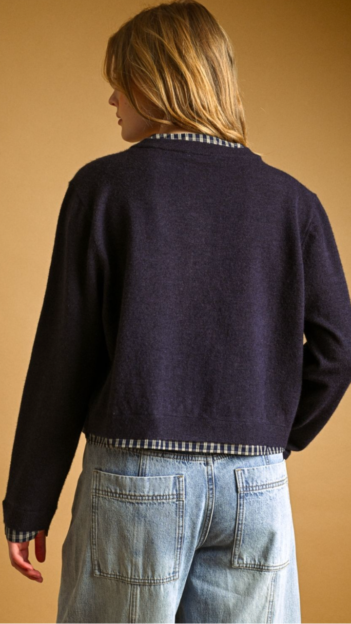 Plaid Contrasted Button Front Cardigan