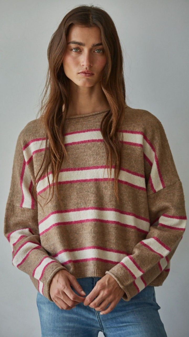 Mocha Pink Striped Knit Sweater