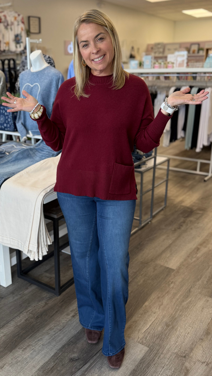 Merlot Patch Pocket Crew Neck Sweater