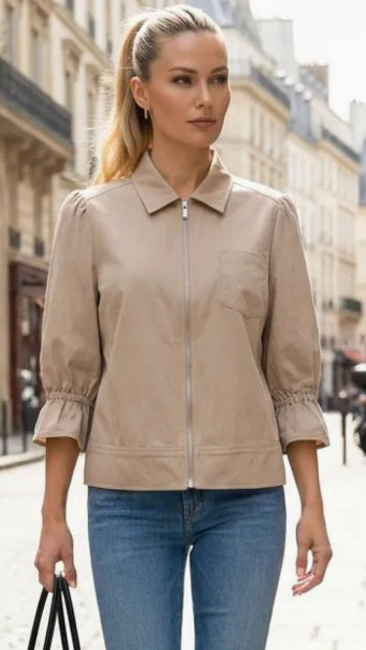 Taupe Quarter Sleeve Zip Up Jacket