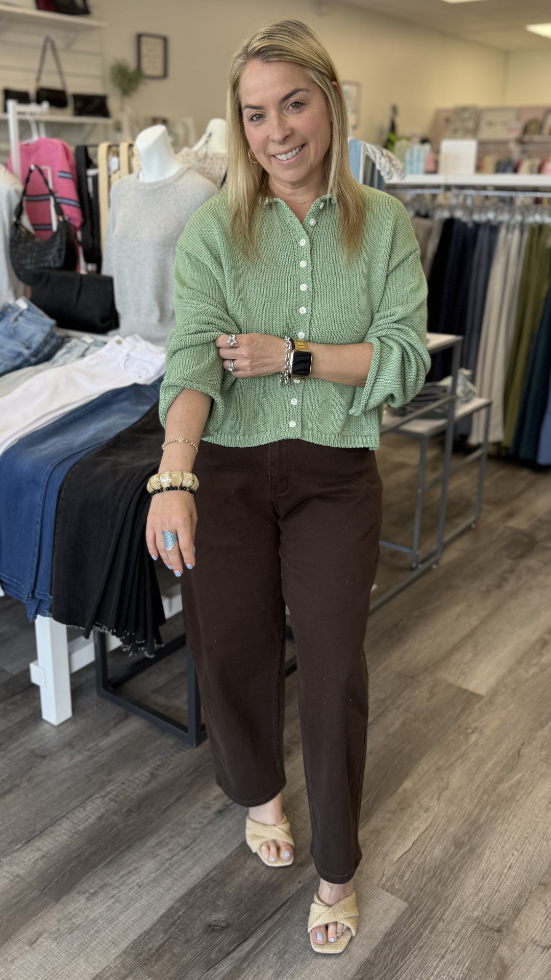 Matcha Light Weight Button Front Cardigan
