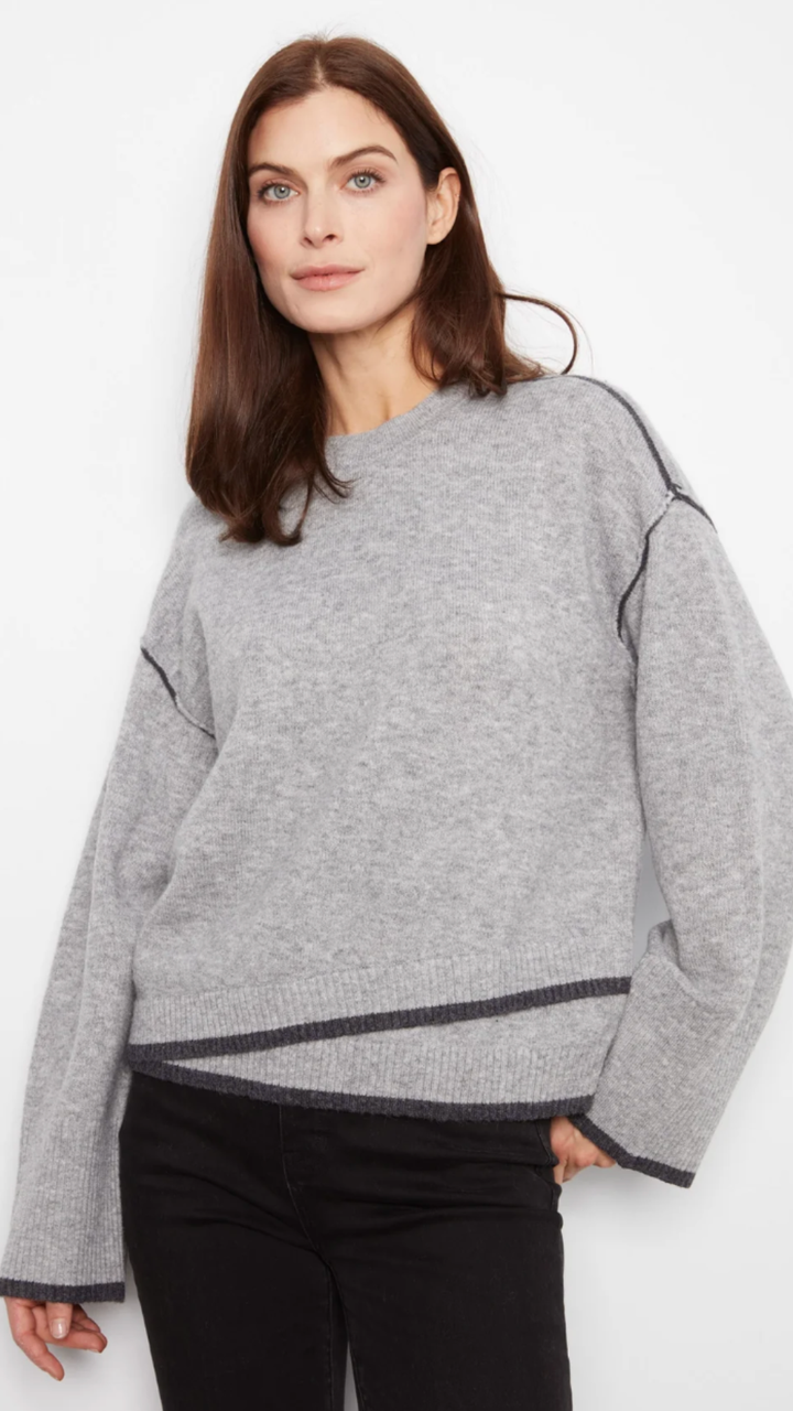 Grey Contrast Trim Crew Neck Sweater