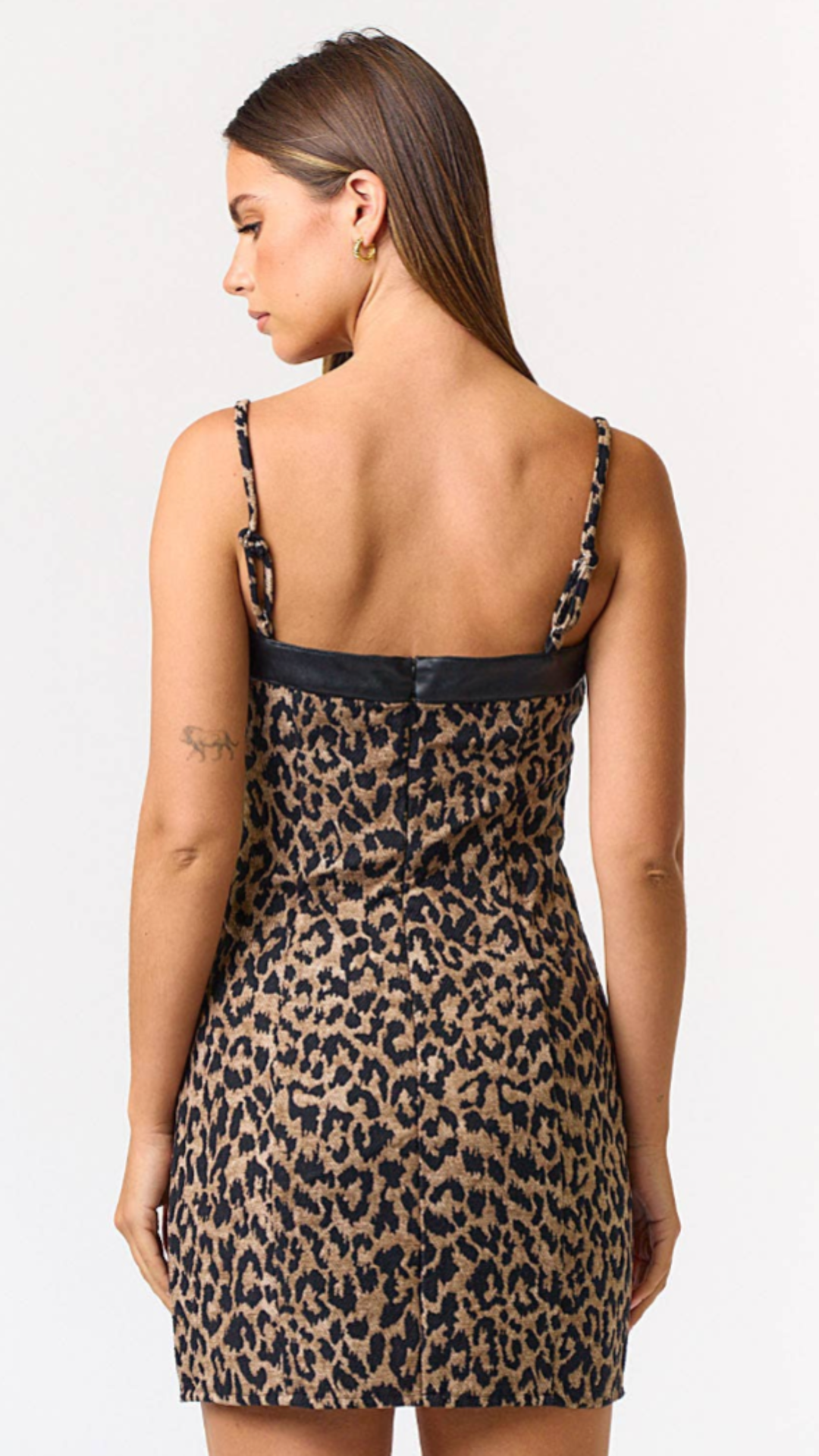 Leopard Print PU Mix Bodycon Dress