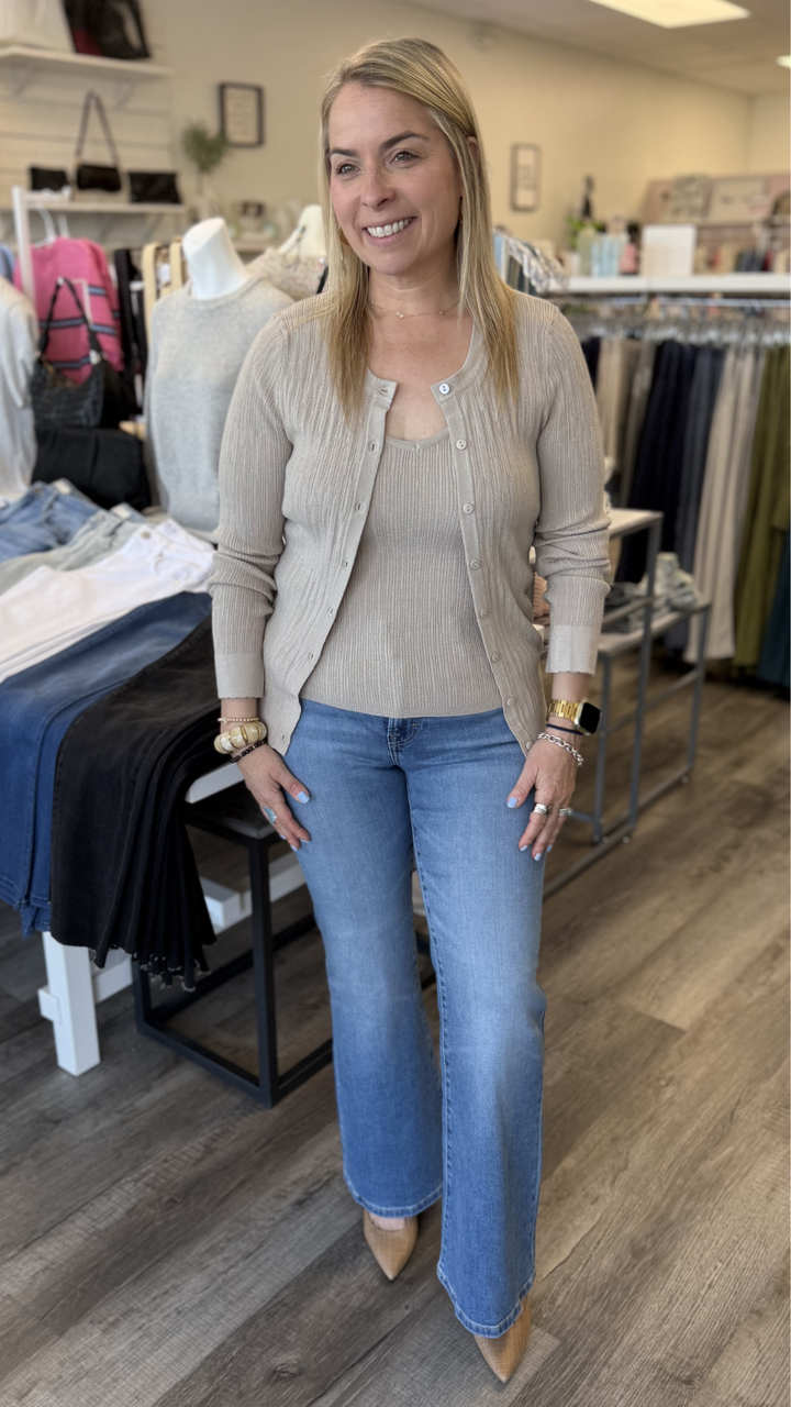 Taupe Ribbed Cardigan With Tank Set