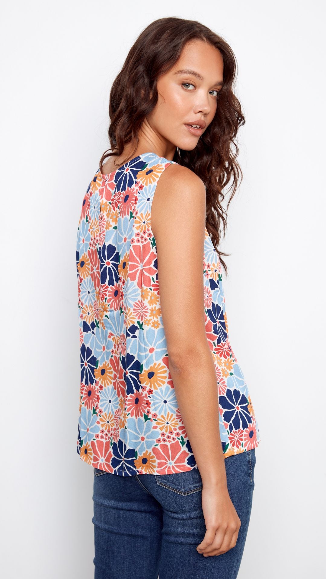 Floral Sleeveless Top With Back Keyhole