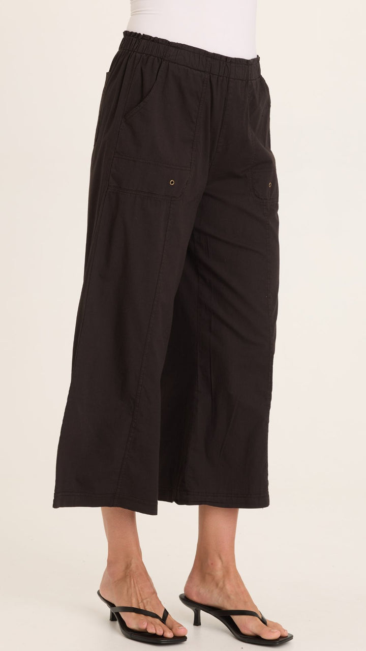 Black Gottfried Poplin Gaucho Crop Pants