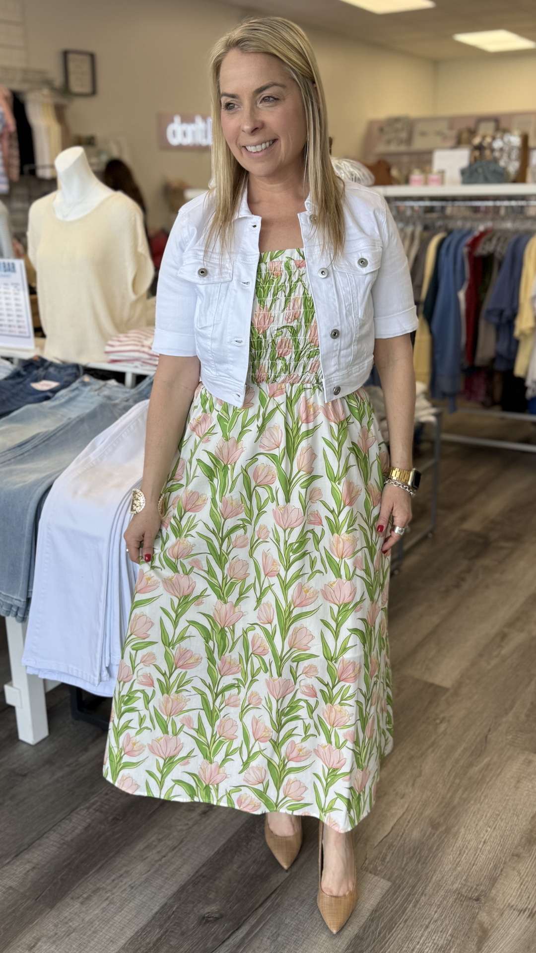Thin Strap Floral Pattern Midi Dress