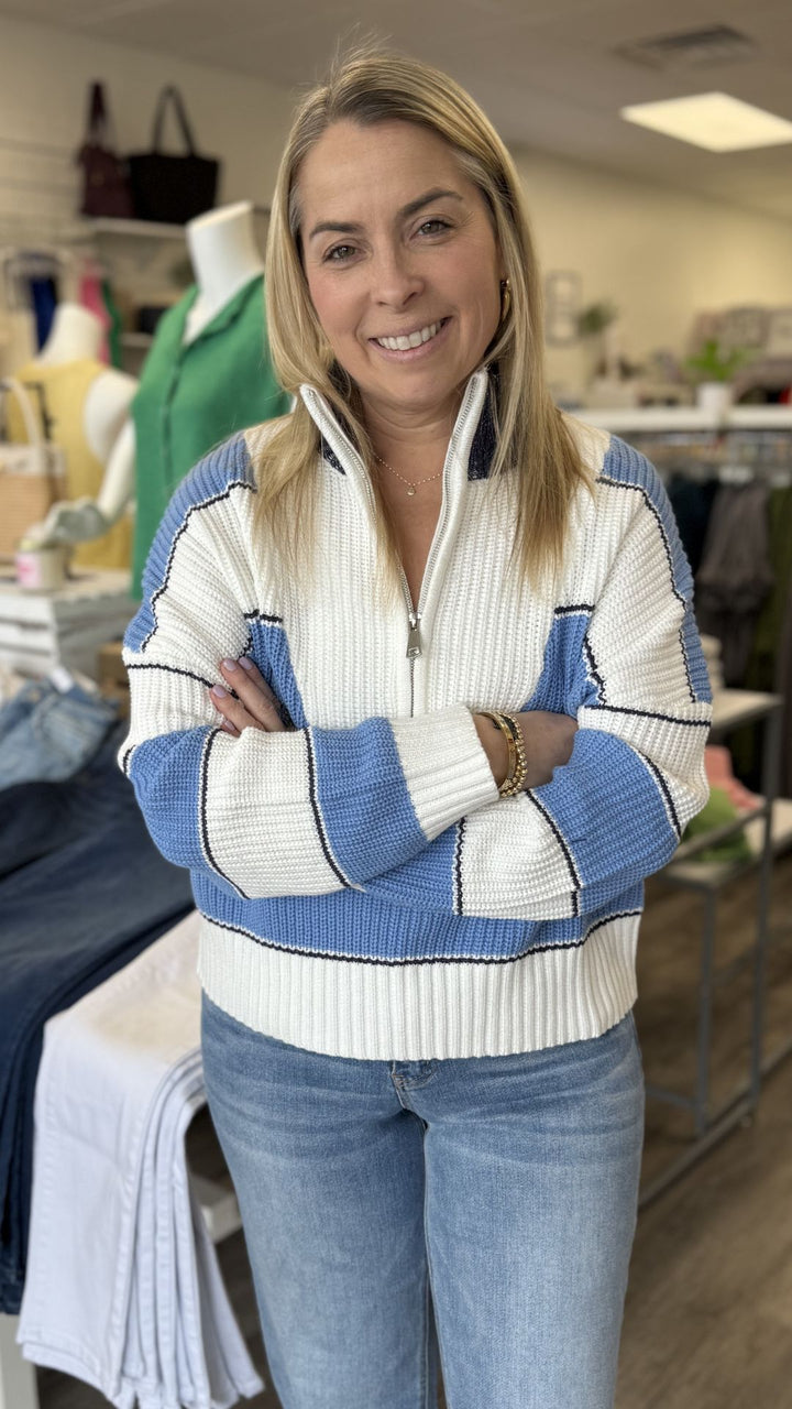 Light Blue Quarter Zip Colorblock Sweater