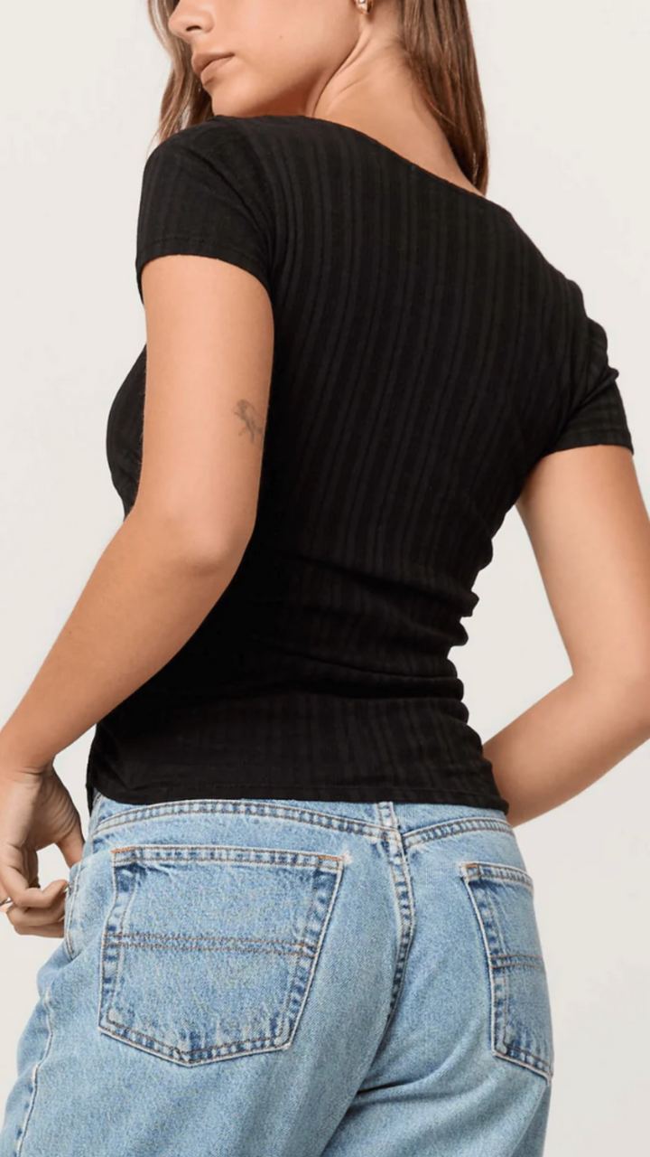 Dylana Pointelle Sweetheart Neck Tee
