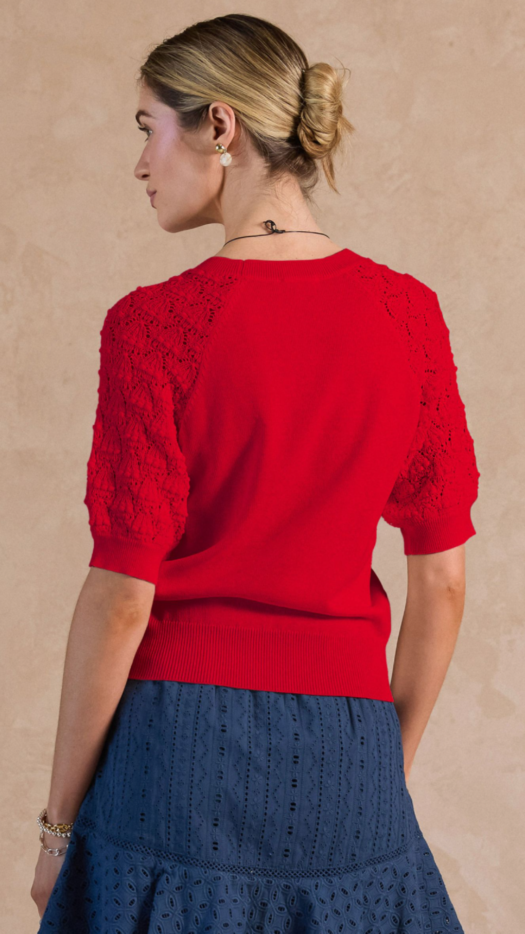 Crochet Sleeve Detail Knit Top