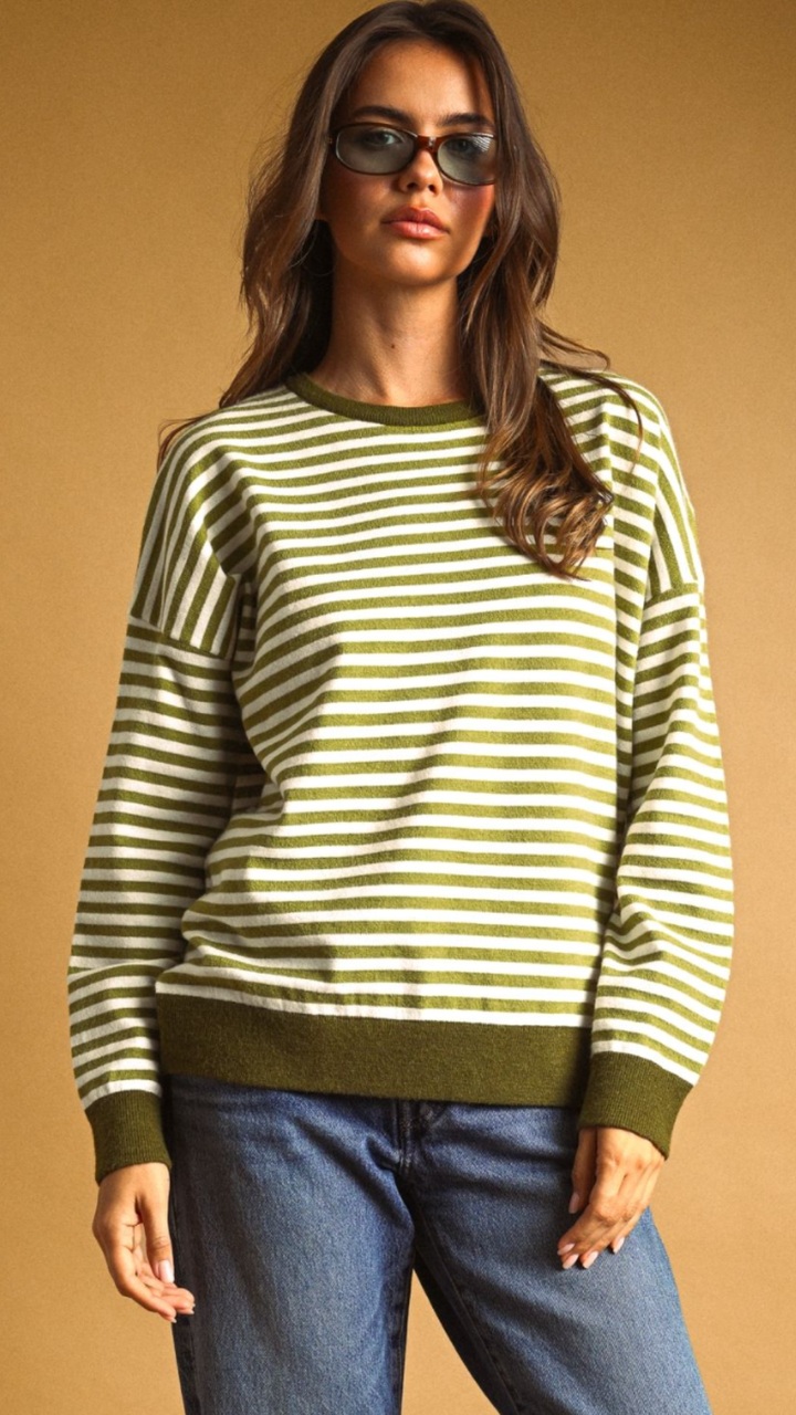 Olive Striped Contrast Sweater