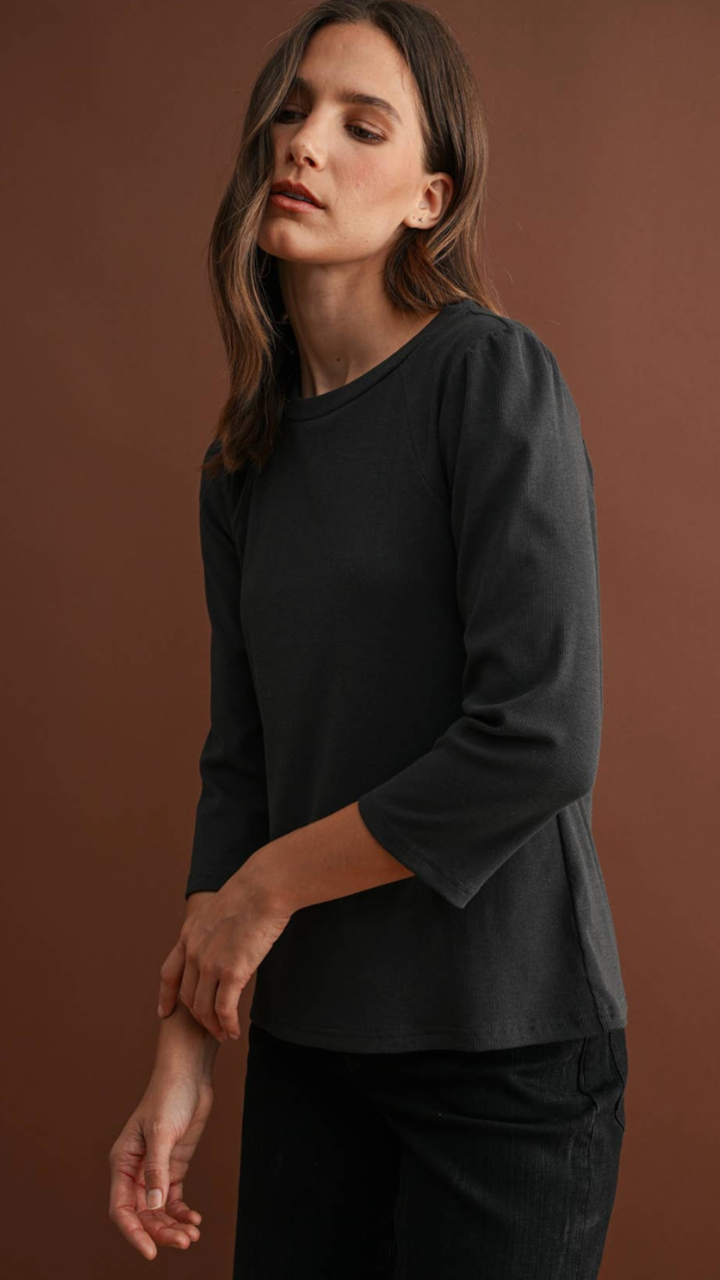 Charcoal Puff Sleeve Knit Top