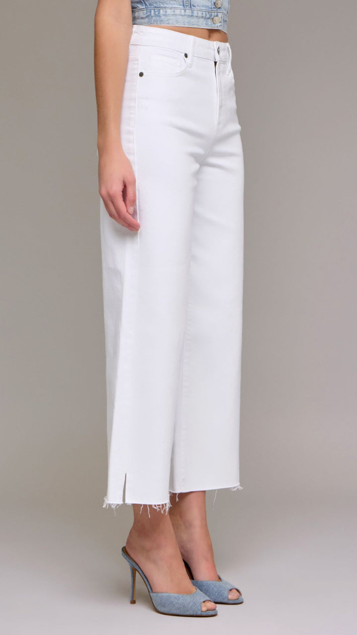 High Rise White Clean Cropped Wide Leg Jeans