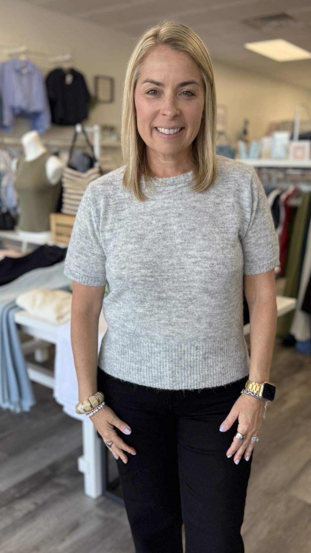 Light Heather Gray Short Sleeve Sweater
