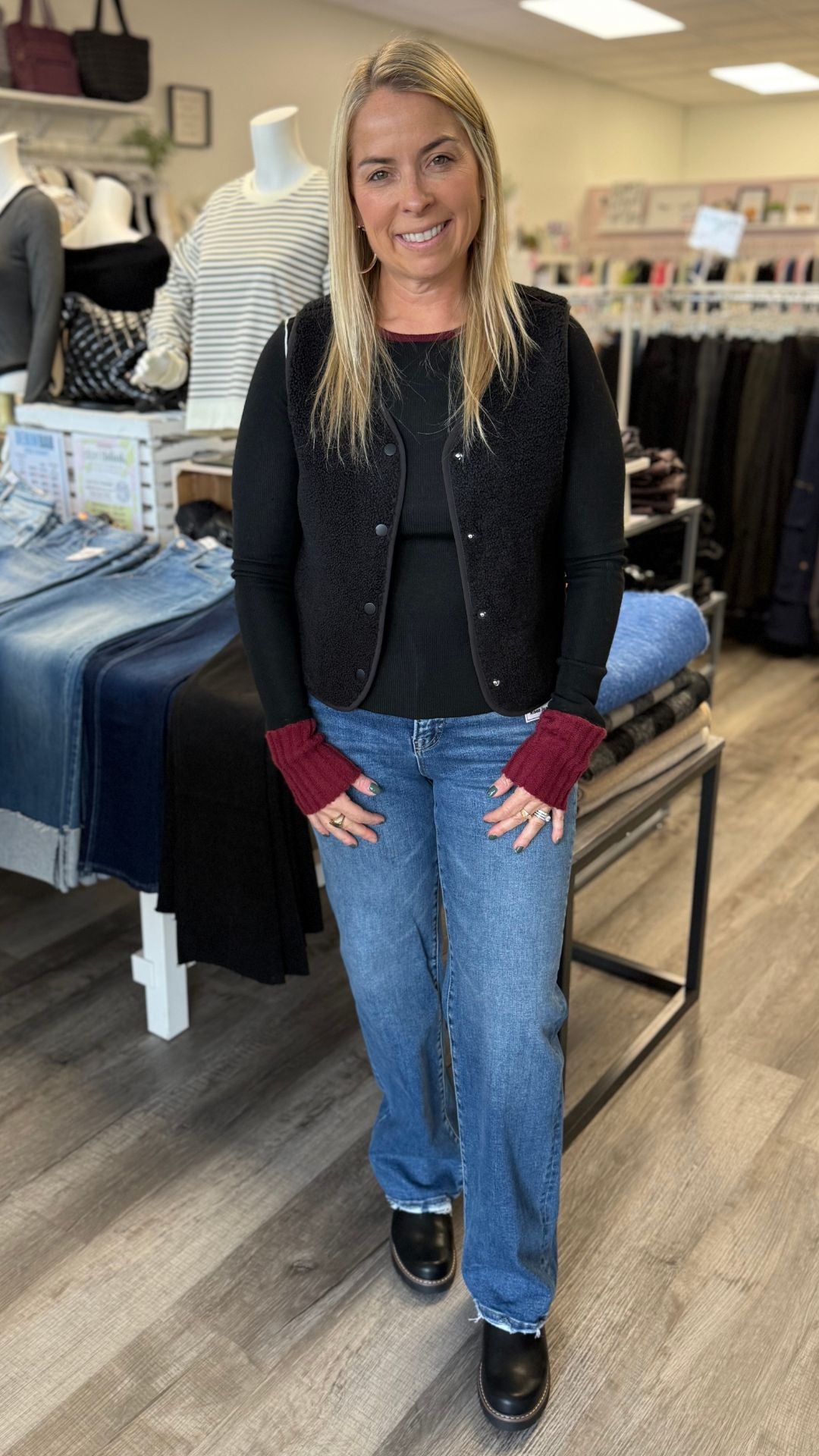 High Rise Tummy Control Full Length Straight Jeans With Distressed Hem