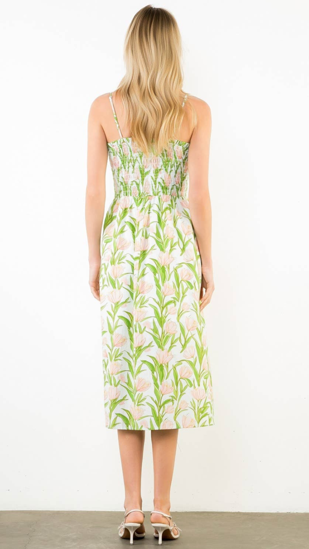 Thin Strap Floral Pattern Midi Dress