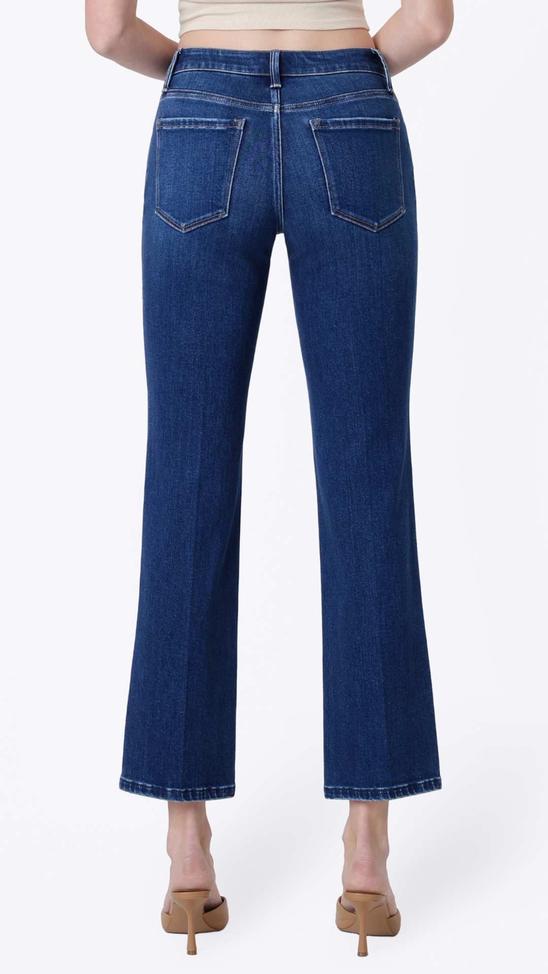 Mid Rise Dark Wash Trouser Fold Creased Straight Jeans