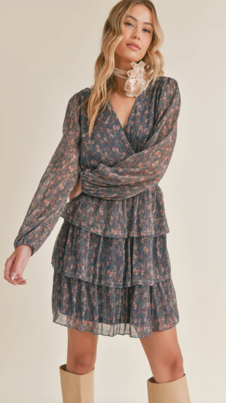 Starry Visions Surplice Tiered Mini Dress