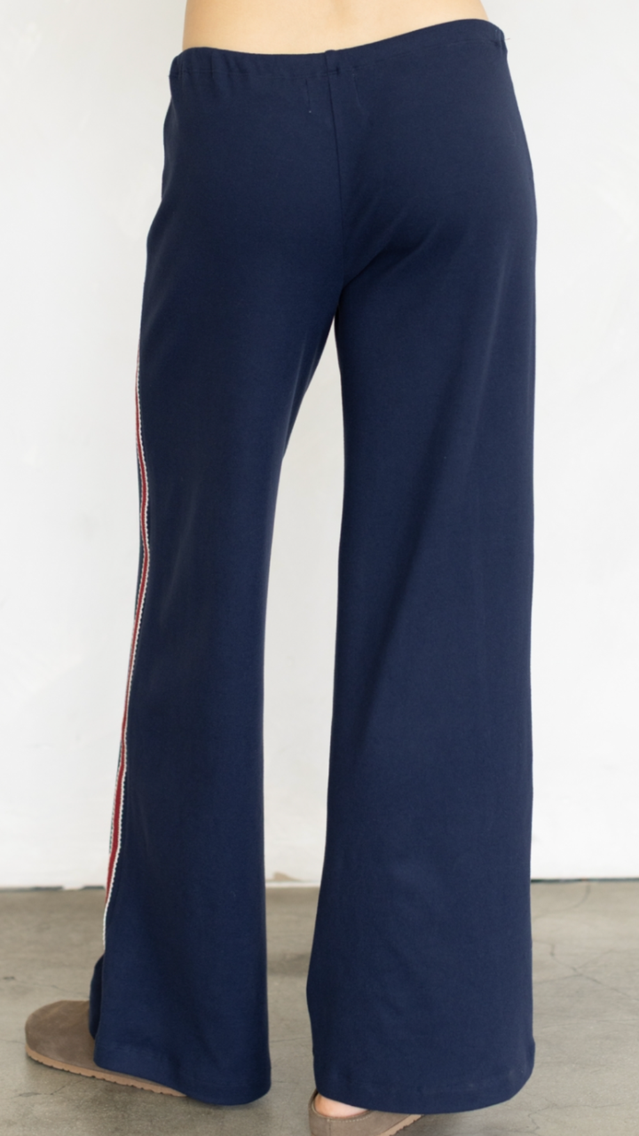 Navy Cardigan And Red Side Stripe Knit Pants Set