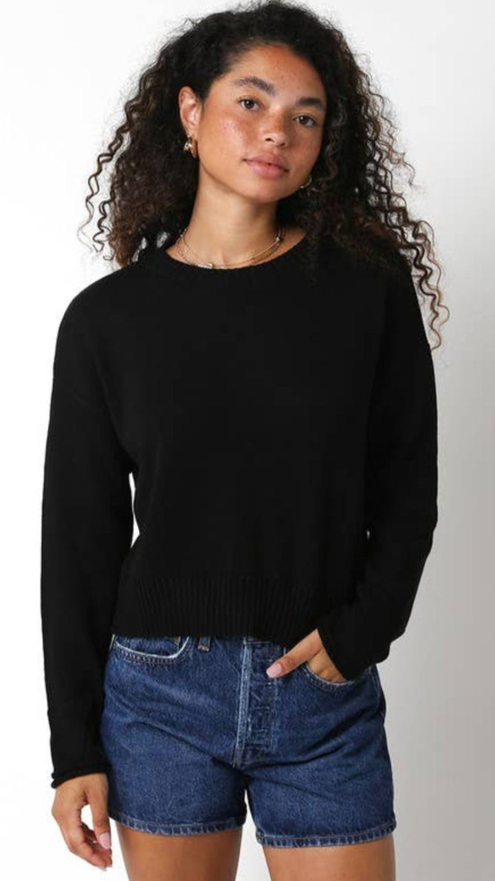 Black Cotton Round Neck Sweater