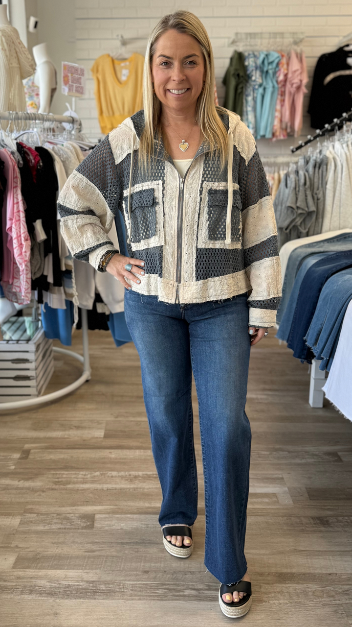 Mid Rise Dark Wash Slim Palazzo Jeans