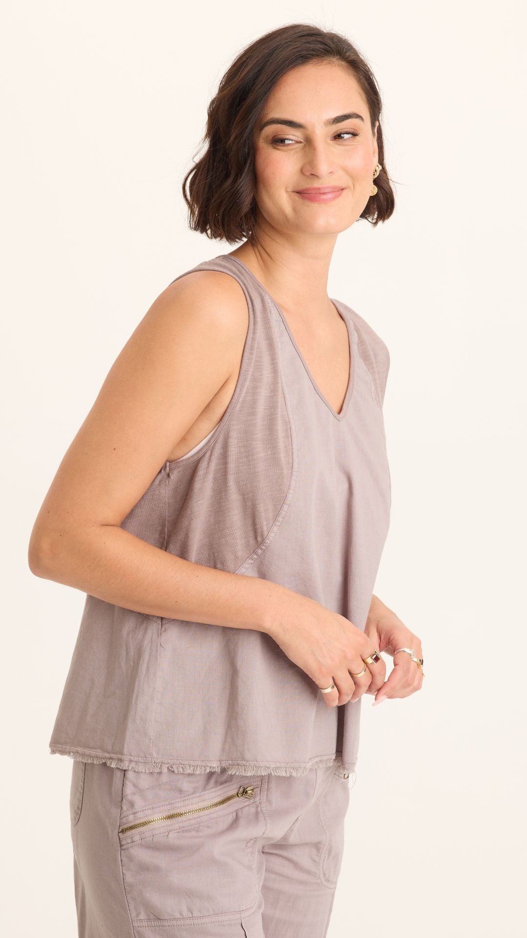 Poppy Seed Mazie Linen Jersey V Neck Tank