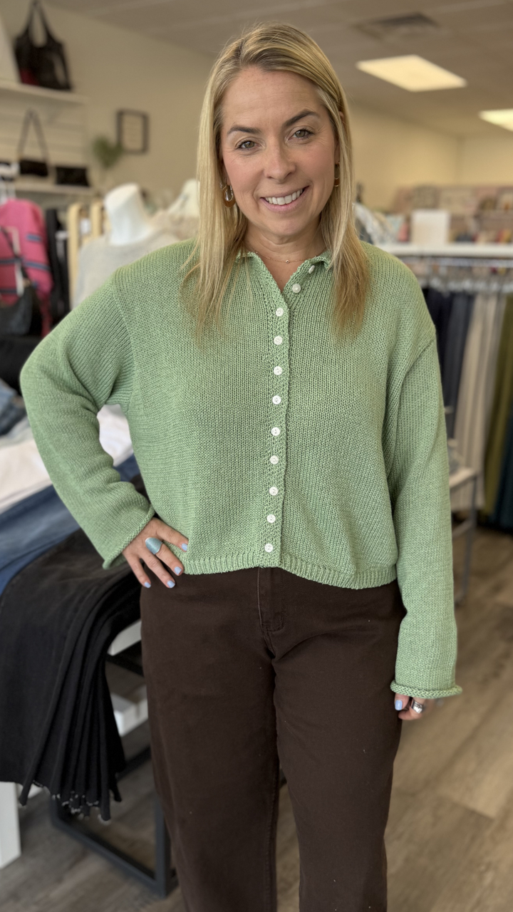 Matcha Light Weight Button Front Cardigan