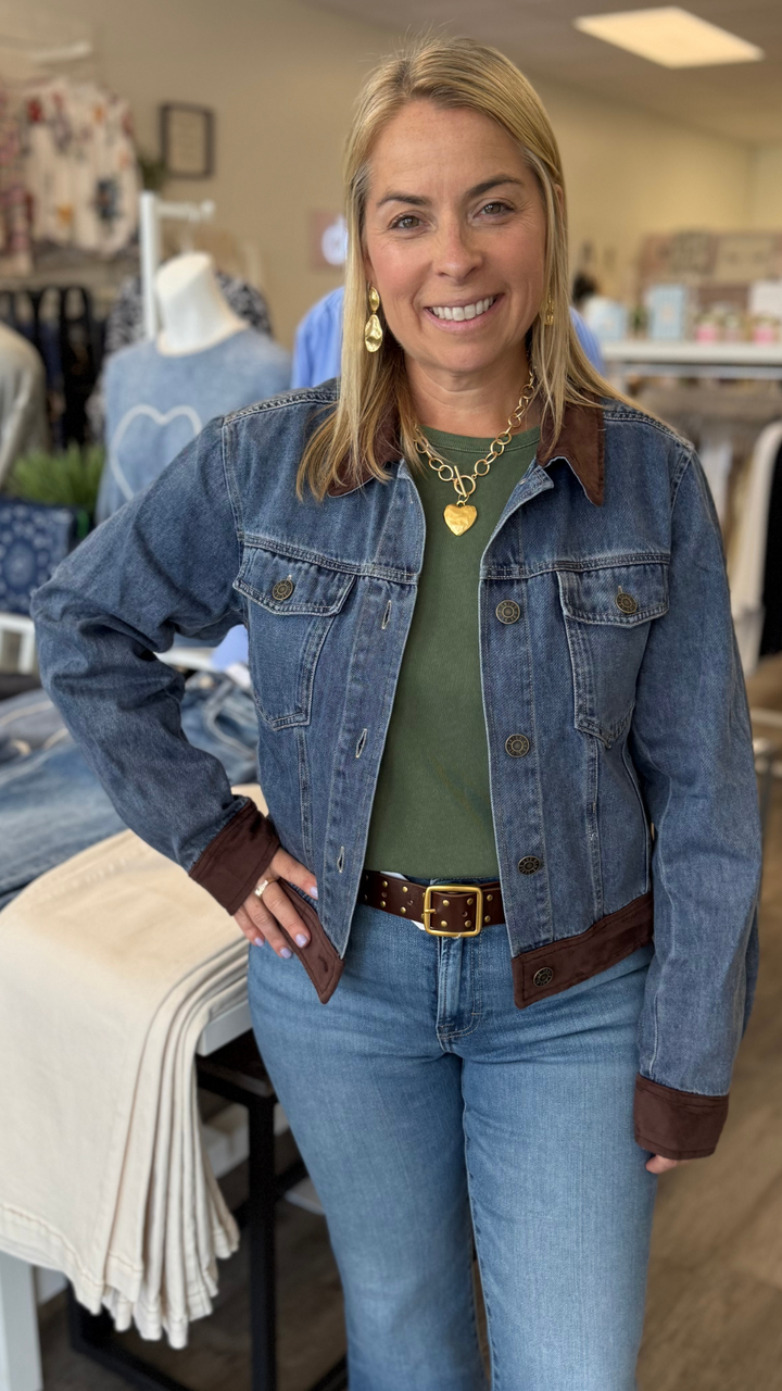 Denim Jacket With Faux Suede Contrast