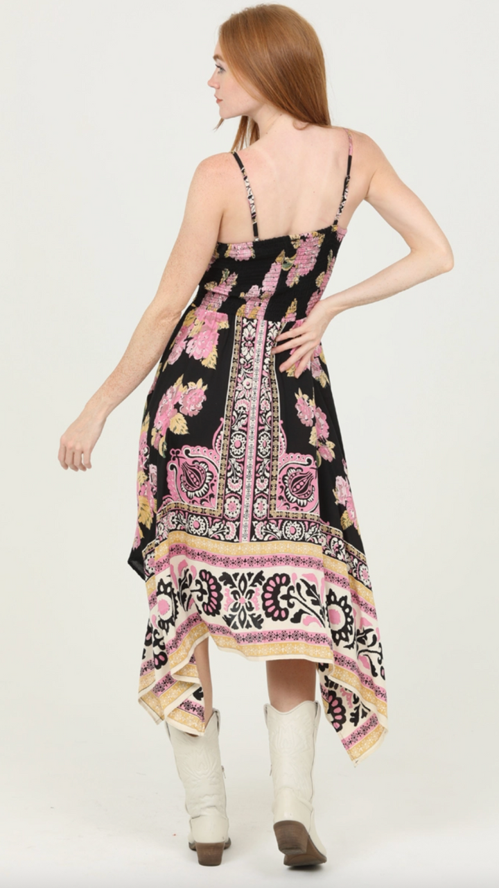 V Neck Hanky Hem Twist Front Cut Out Maxi Dress