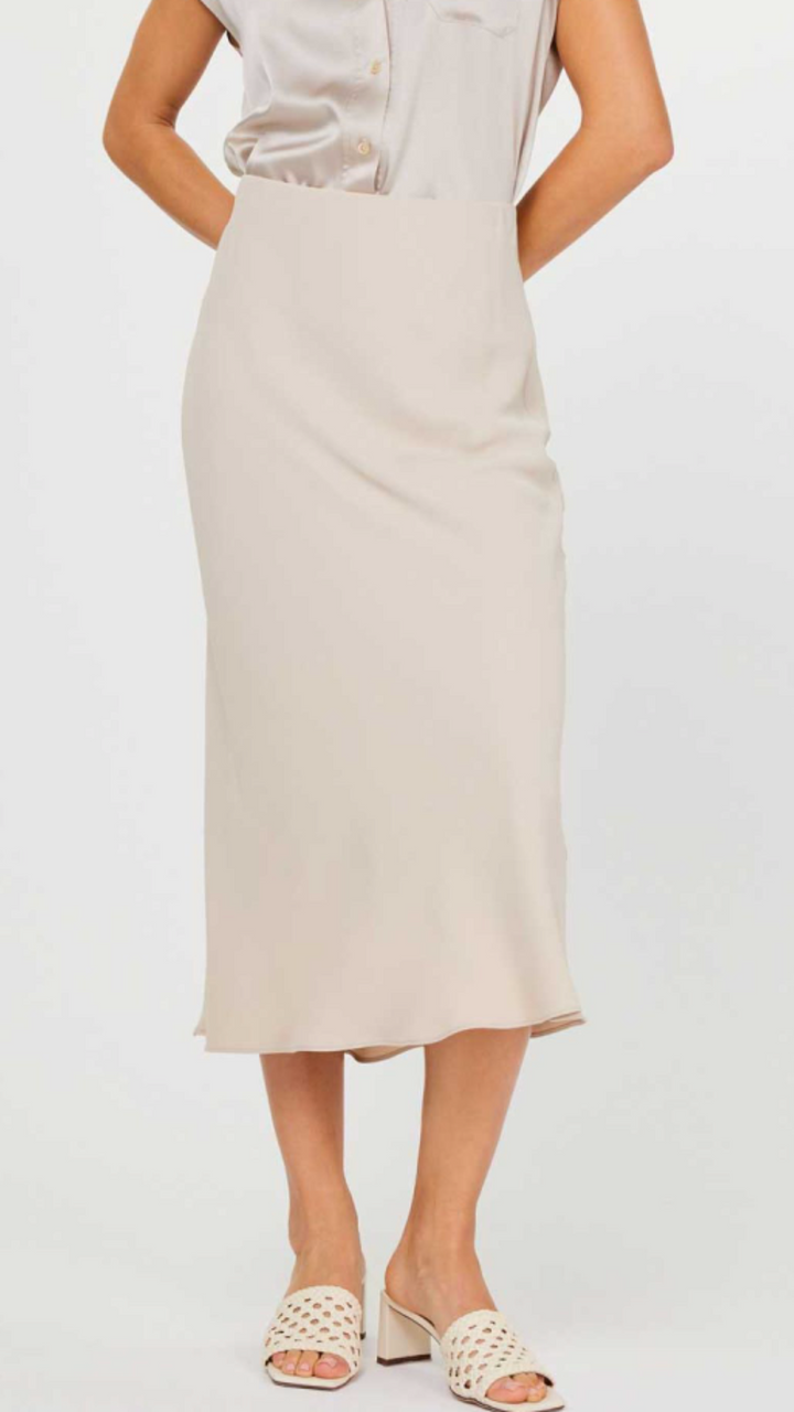 Light Taupe Silk Midi Skirt