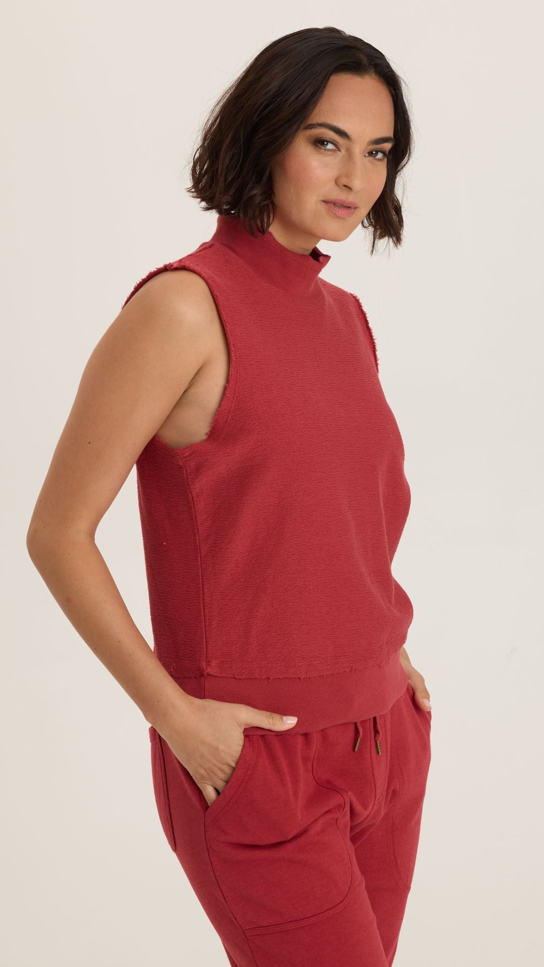Corundum Isolde Mock Neck Crepe Knit Tank