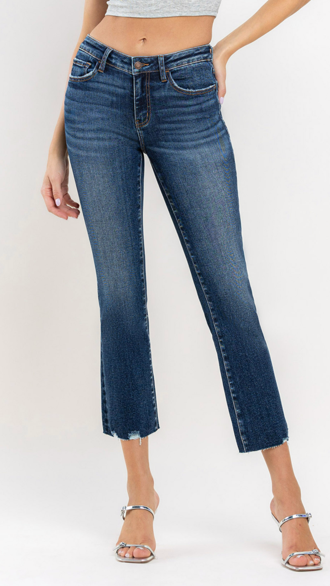 Mid Rise Crop Mini Bootcut Jeans