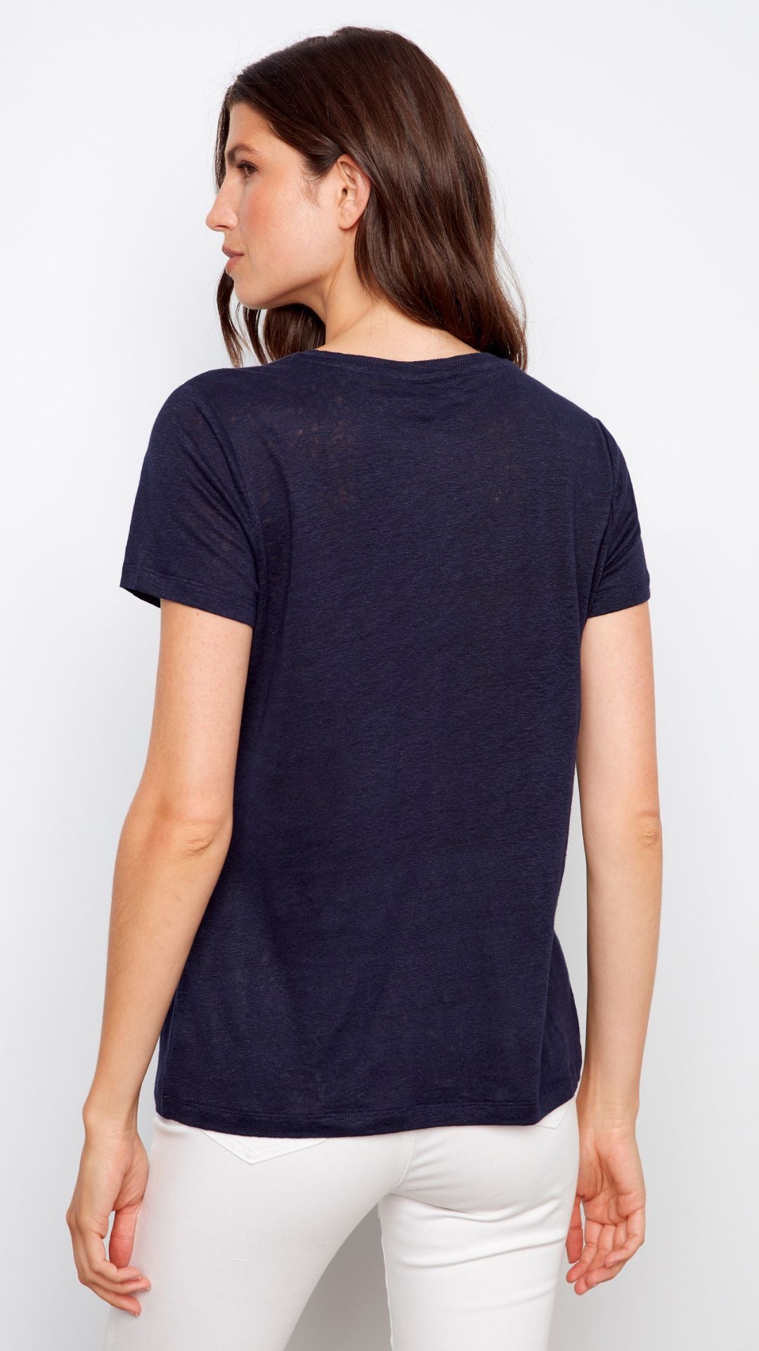 Navy Drop Shoulder V Neck Tee